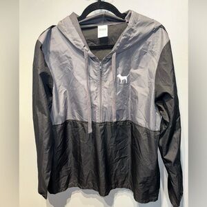 Pink Victoria Secret SZ M/L Black &Gray Hooded Half Zip‎ Hooded Windbreaker